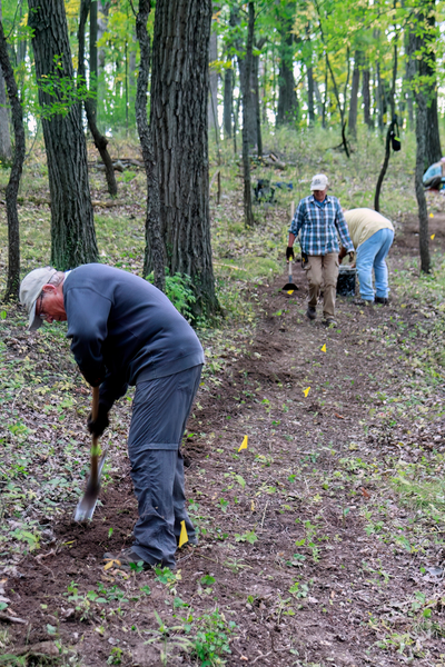 Volunteers construct 2,200 feet of new tread, creating much-needed reroutes along the Trail. Photo by: John Hillmer.