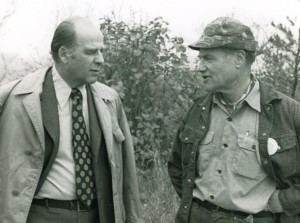 Henry Reuss and Gaylord Nelson have a conversation in the field