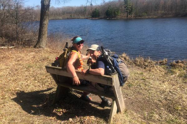 Sometimes a hiking buddy makes all of the difference. Arlette has been hiking the Ice Age Trail with fellow hiker, "Little Bird." Photo courtesy of Arlette Laan.