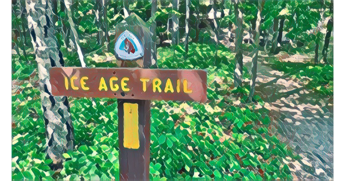 painting of IAT sign along side the trail in Potawatomi State Park